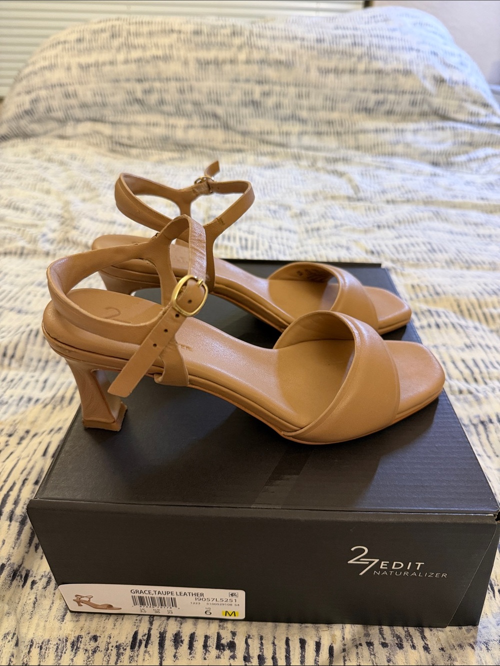 Naturalizer 27edit Camel Tan Leather Ankle-Strap Kitten Heels